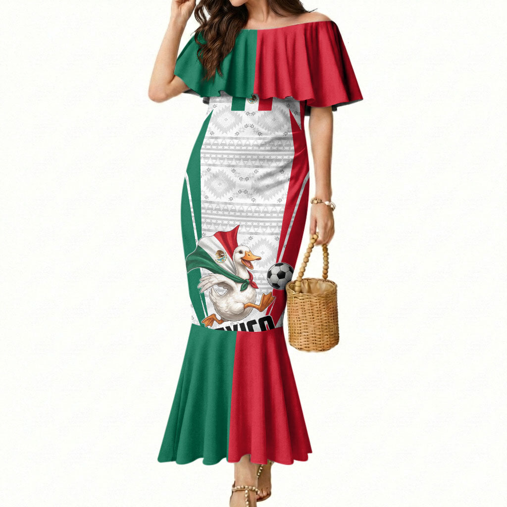 Personalized Mexico Soccer Duck Mermaid Dress Mexican Flag Cape Soccer Ball