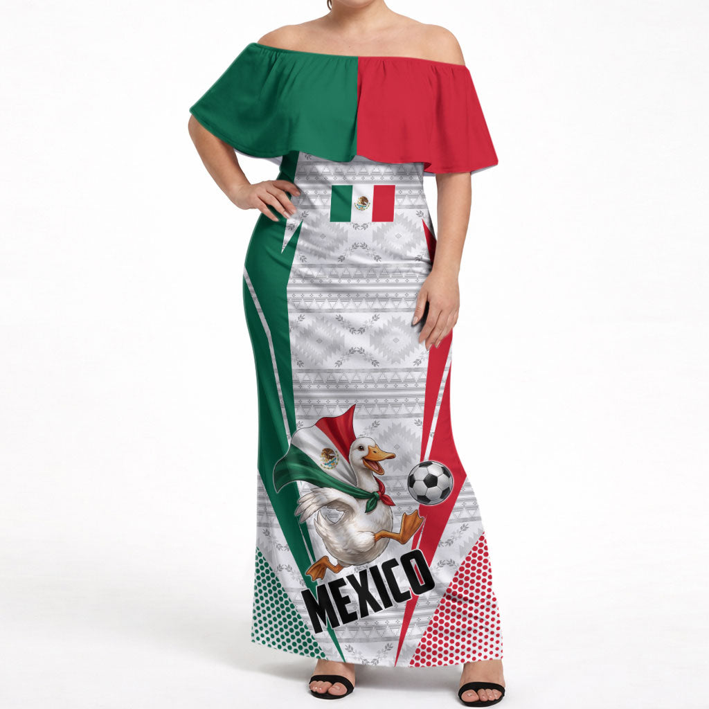 Personalized Mexico Soccer Duck Off Shoulder Maxi Dress Mexican Flag Cape Soccer Ball
