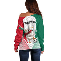 Personalized Mexico Soccer Duck Off Shoulder Sweater Mexican Flag Cape Soccer Ball