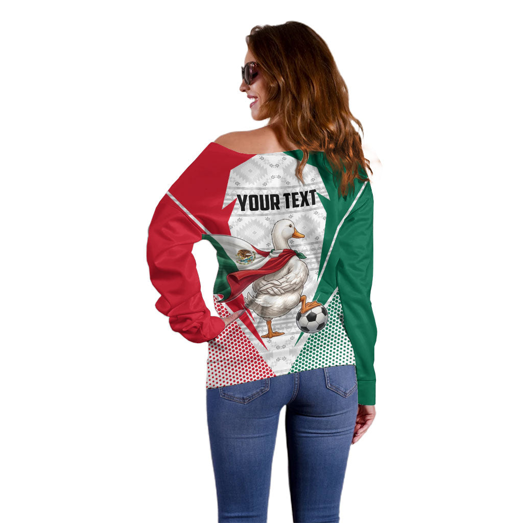 Personalized Mexico Soccer Duck Off Shoulder Sweater Mexican Flag Cape Soccer Ball