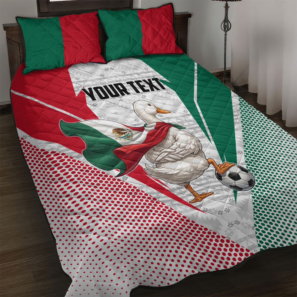 Personalized Mexico Soccer Duck Quilt Bed Set Mexican Flag Cape Soccer Ball