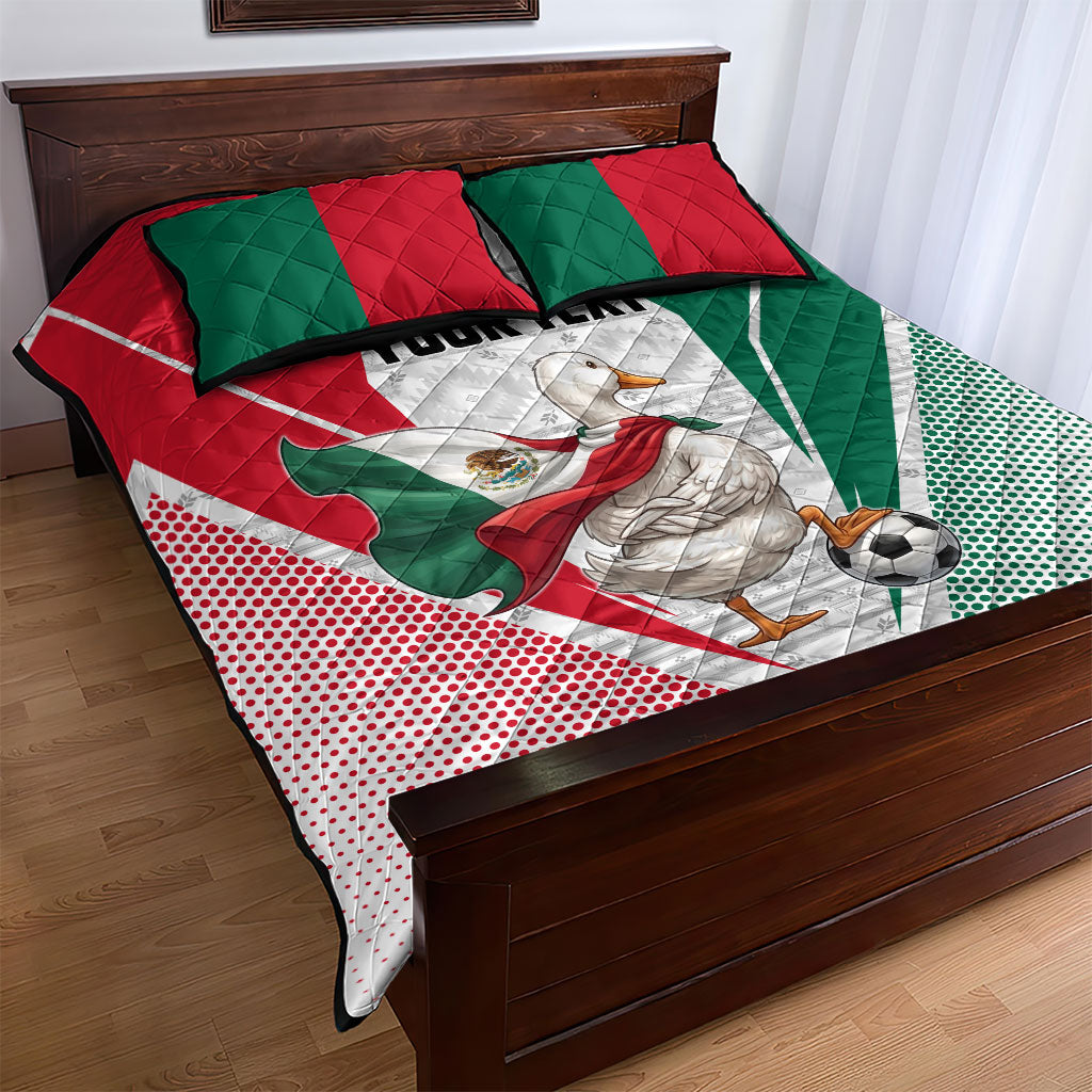 Personalized Mexico Soccer Duck Quilt Bed Set Mexican Flag Cape Soccer Ball