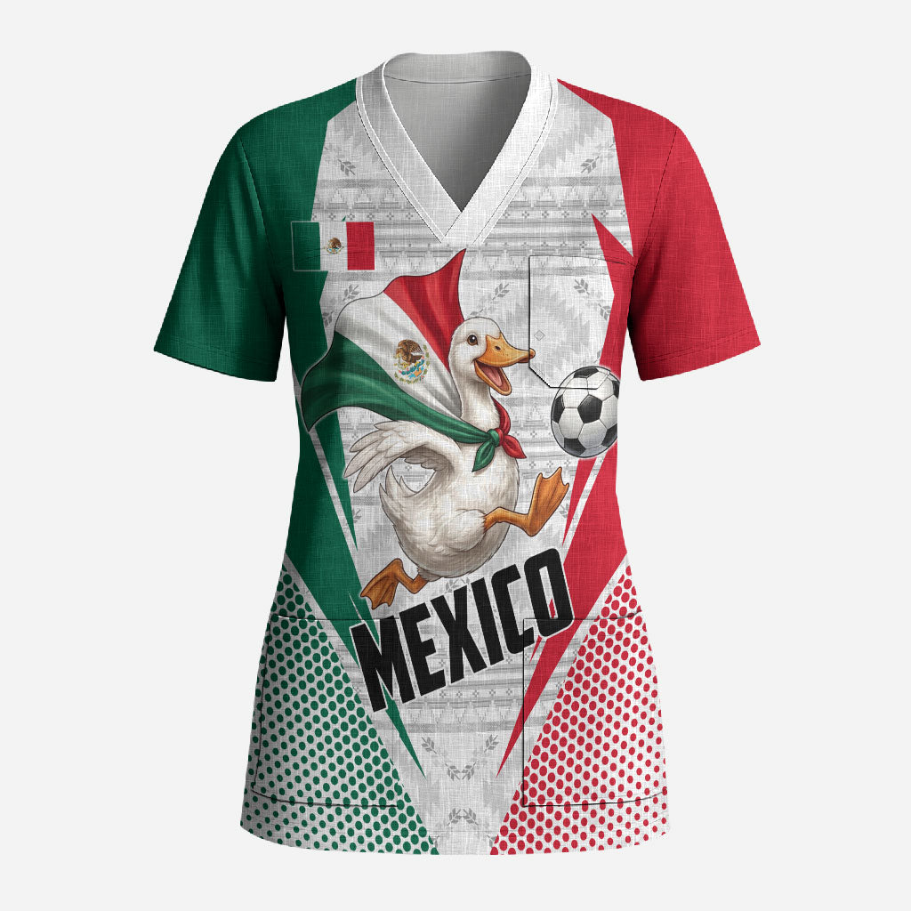Personalized Mexico Soccer Duck Scrub Top Mexican Flag Cape Soccer Ball