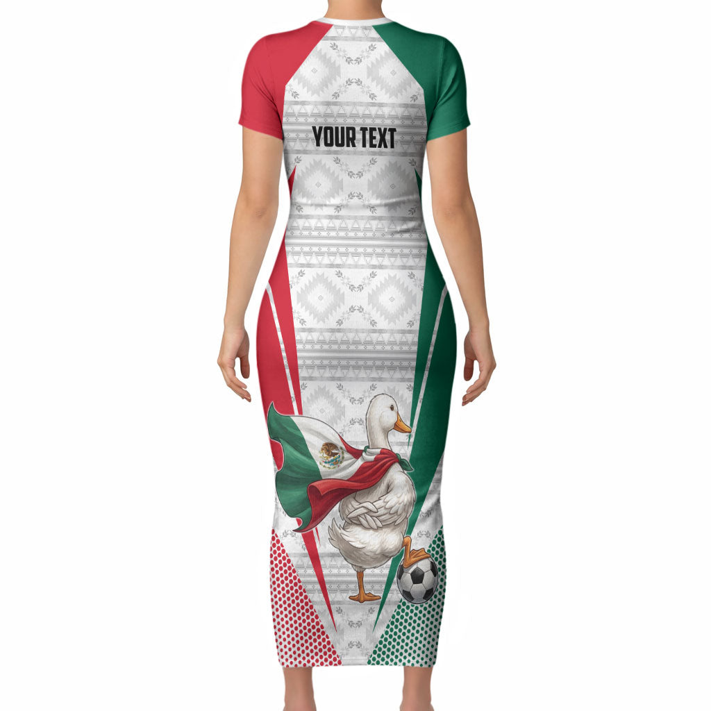 Personalized Mexico Soccer Duck Short Sleeve Bodycon Dress Mexican Flag Cape Soccer Ball