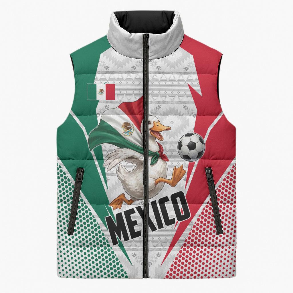 Personalized Mexico Soccer Duck Sleeveless Puffer Jacket Mexican Flag Cape Soccer Ball