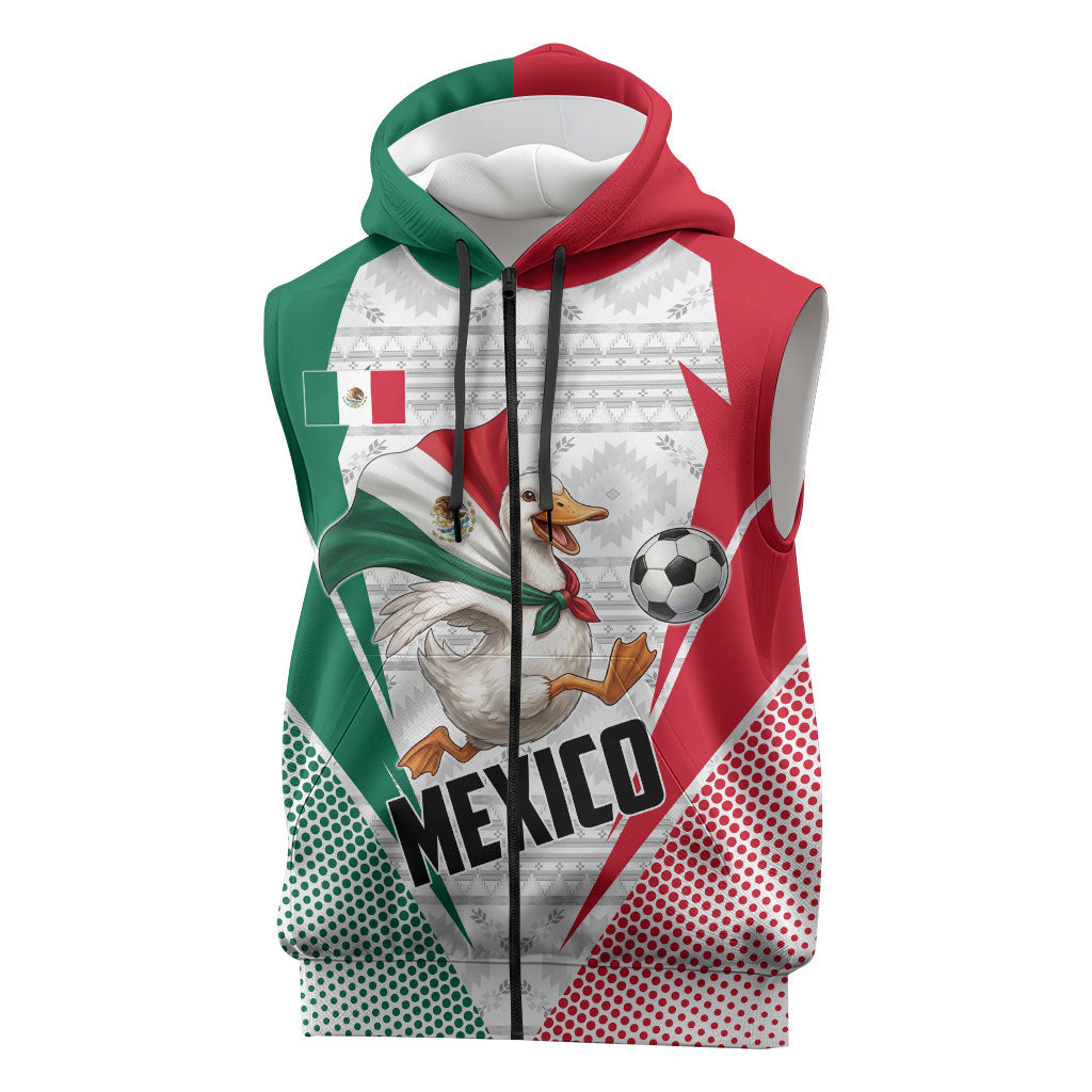 Personalized Mexico Soccer Duck Sleeveless Zip Hoodie Mexican Flag Cape Soccer Ball