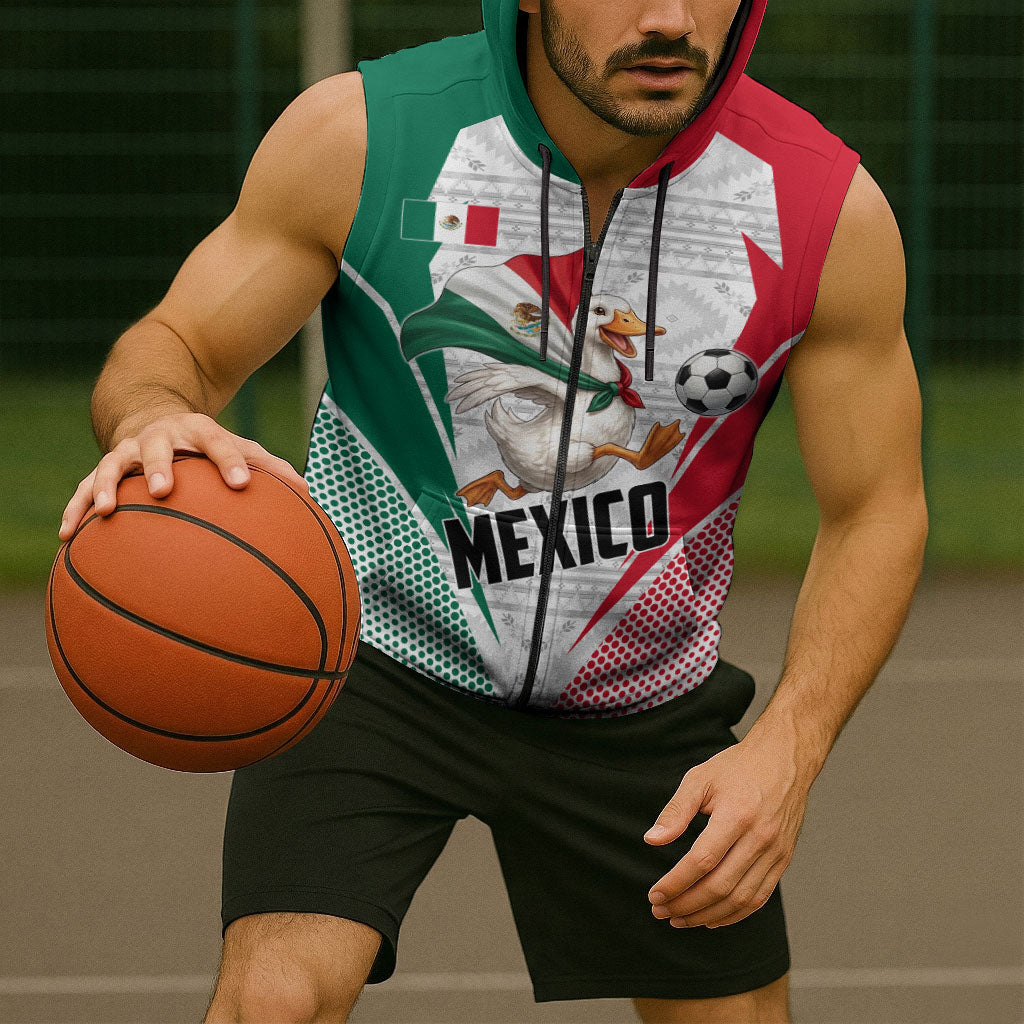 Personalized Mexico Soccer Duck Sleeveless Zip Hoodie Mexican Flag Cape Soccer Ball