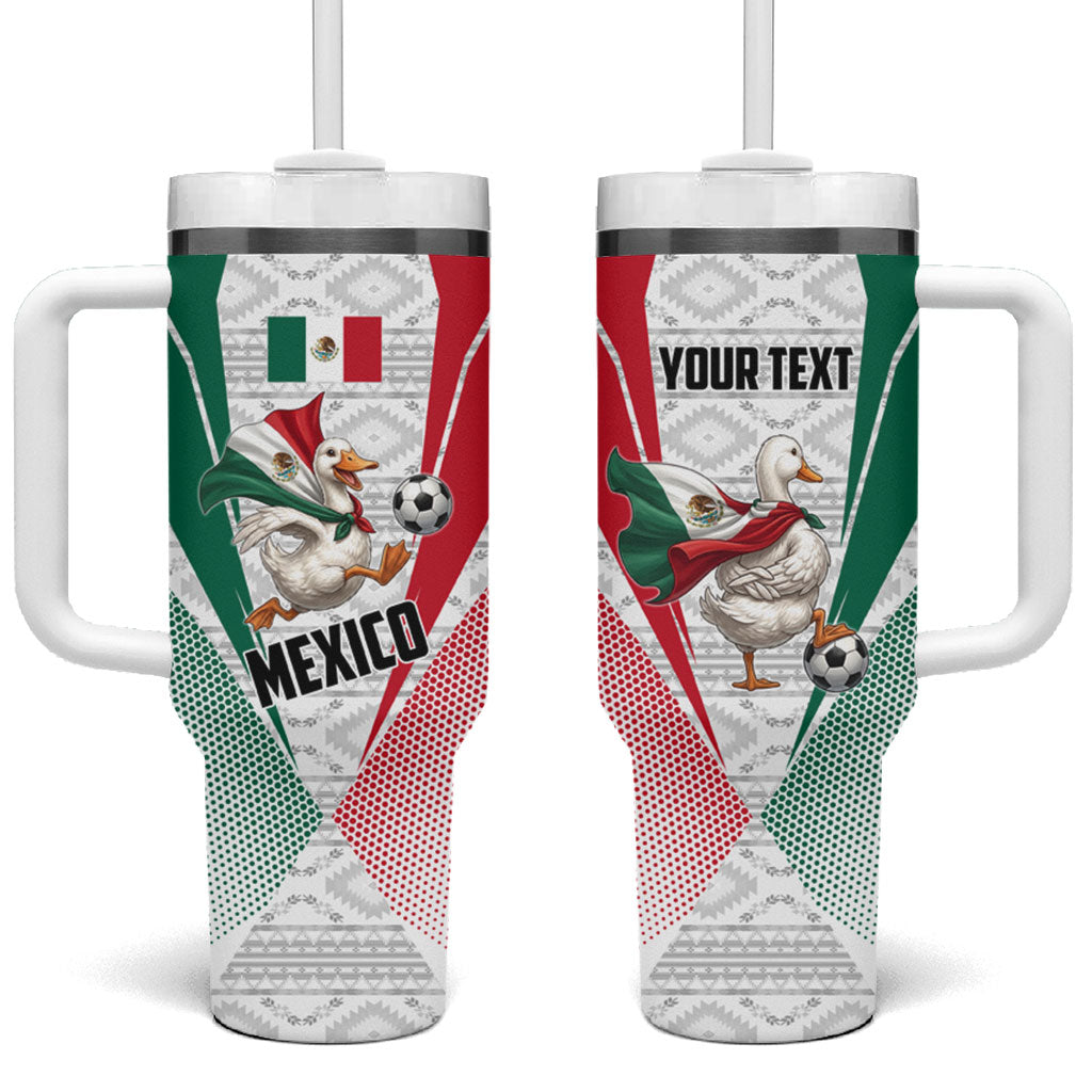 Personalized Mexico Soccer Duck Tumbler With Handle Mexican Flag Cape Soccer Ball