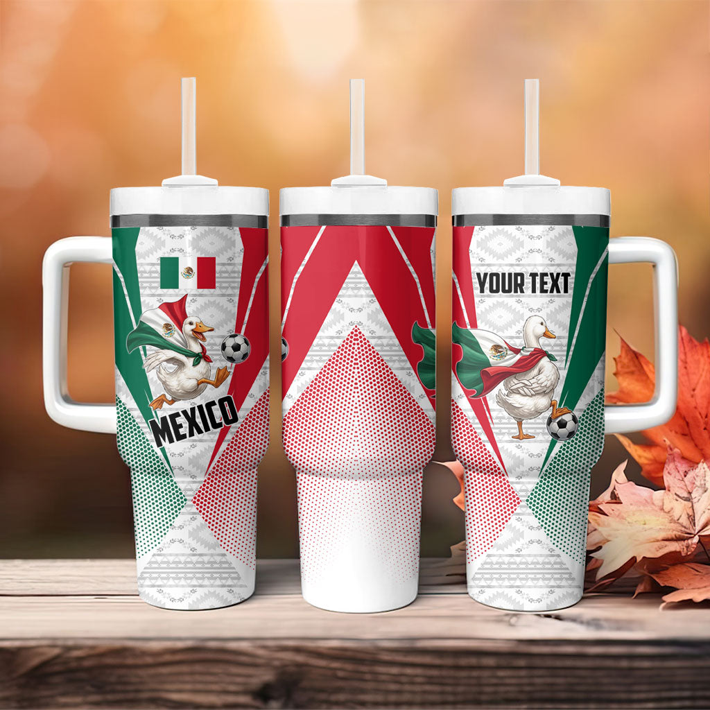 Personalized Mexico Soccer Duck Tumbler With Handle Mexican Flag Cape Soccer Ball