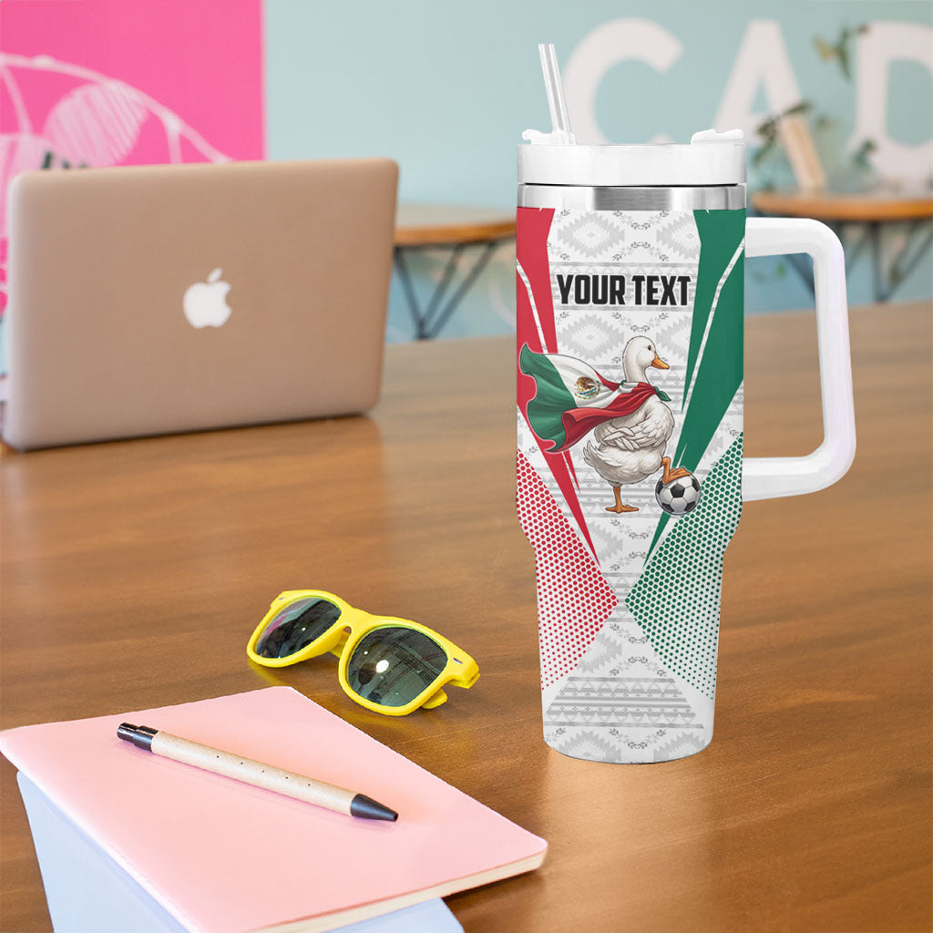 Personalized Mexico Soccer Duck Tumbler With Handle Mexican Flag Cape Soccer Ball