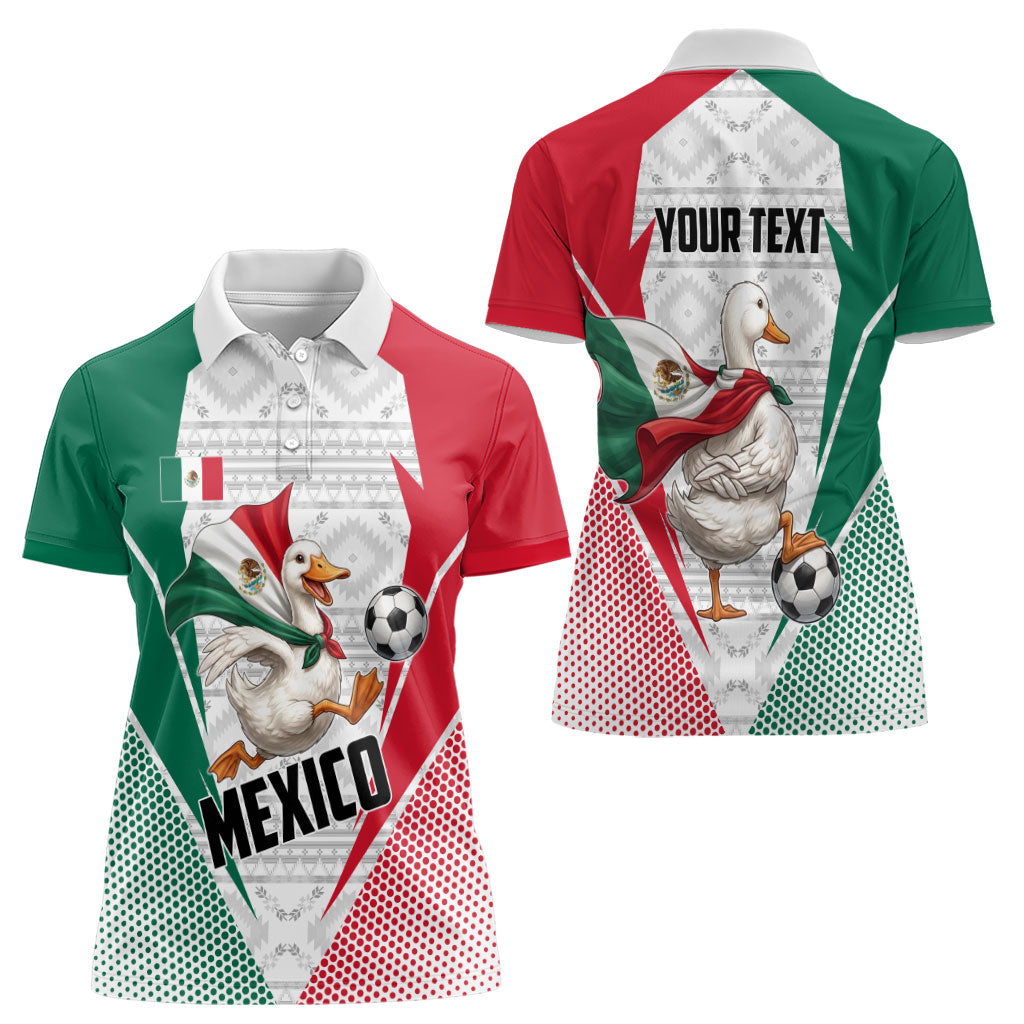 Personalized Mexico Soccer Duck Women Polo Shirt Mexican Flag Cape Soccer Ball