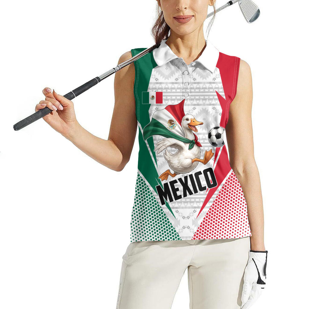 Personalized Mexico Soccer Duck Women Sleeveless Polo Shirt Mexican Flag Cape Soccer Ball
