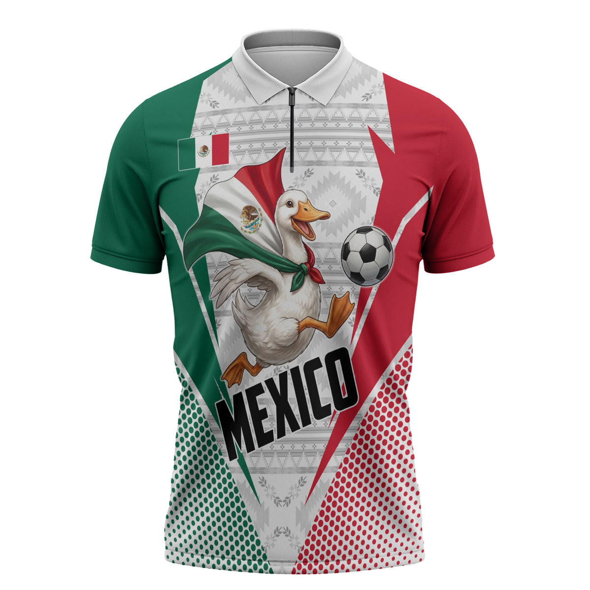 Personalized Mexico Soccer Duck Zipper Polo Shirt Mexican Flag Cape Soccer Ball