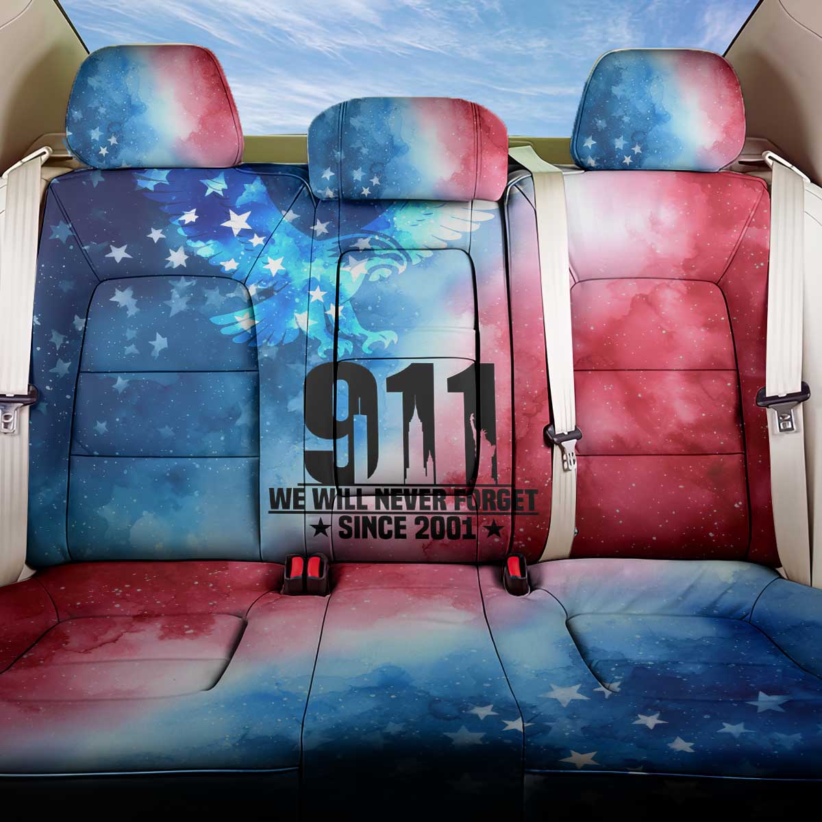 Patriotic 911 Memorial Patriot Day Back Car Seat Cover American Flag and Bald Eagle - Wonder Print Shop