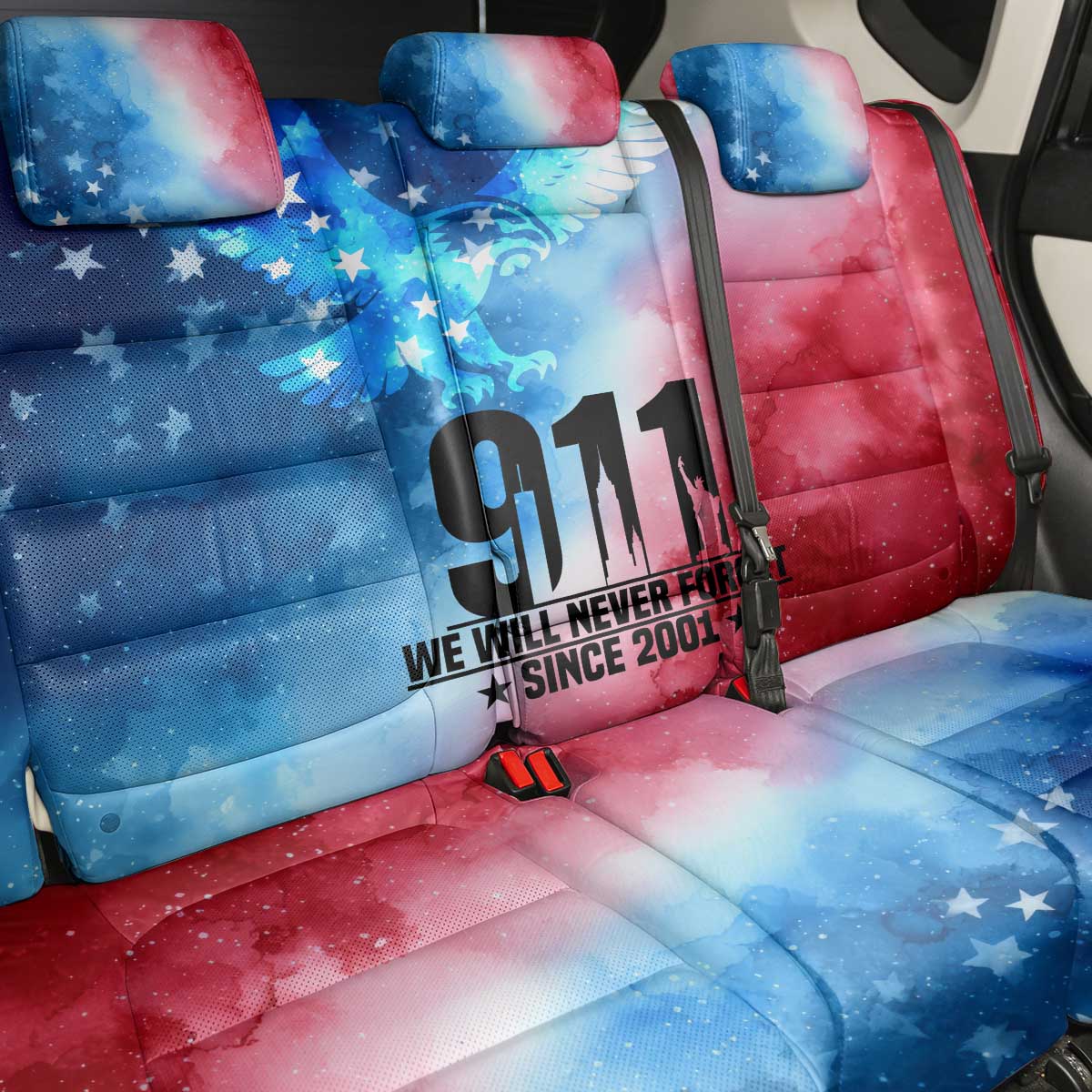 Patriotic 911 Memorial Patriot Day Back Car Seat Cover American Flag and Bald Eagle - Wonder Print Shop