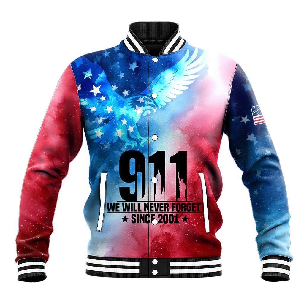 Patriotic 911 Memorial Patriot Day Baseball Jacket American Flag and Bald Eagle - Wonder Print Shop