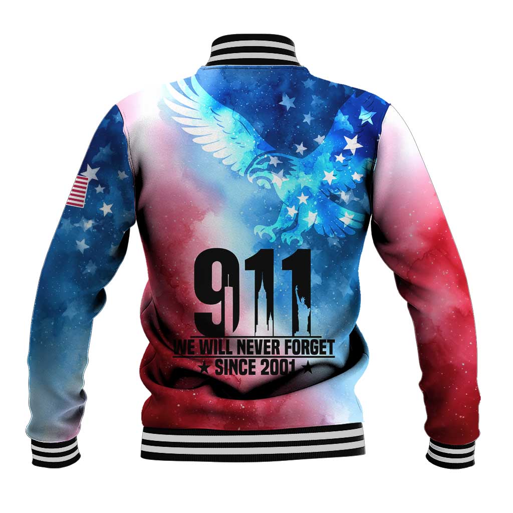 Patriotic 911 Memorial Patriot Day Baseball Jacket American Flag and Bald Eagle - Wonder Print Shop