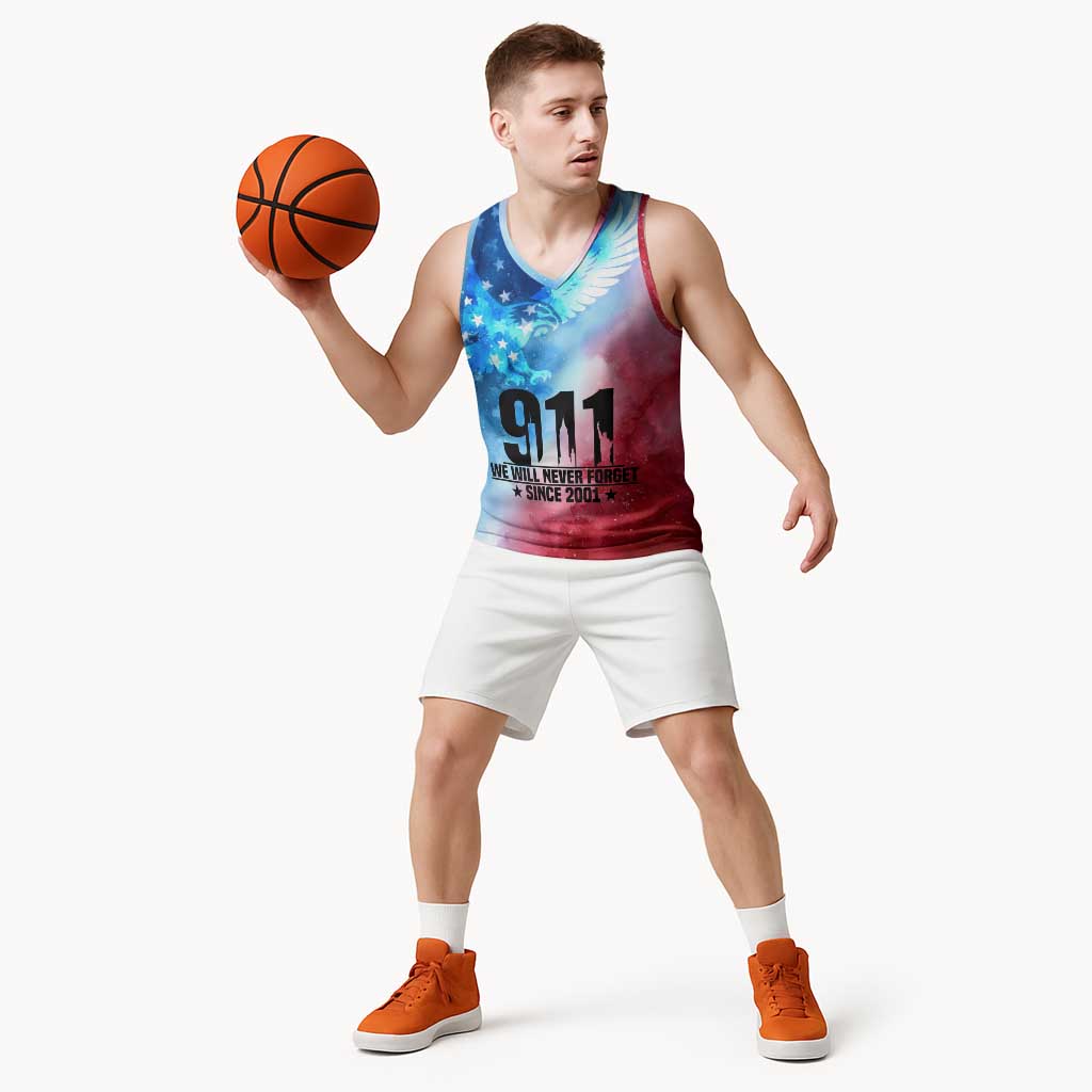 Patriotic 911 Memorial Patriot Day Basketball Jersey American Flag and Bald Eagle - Wonder Print Shop