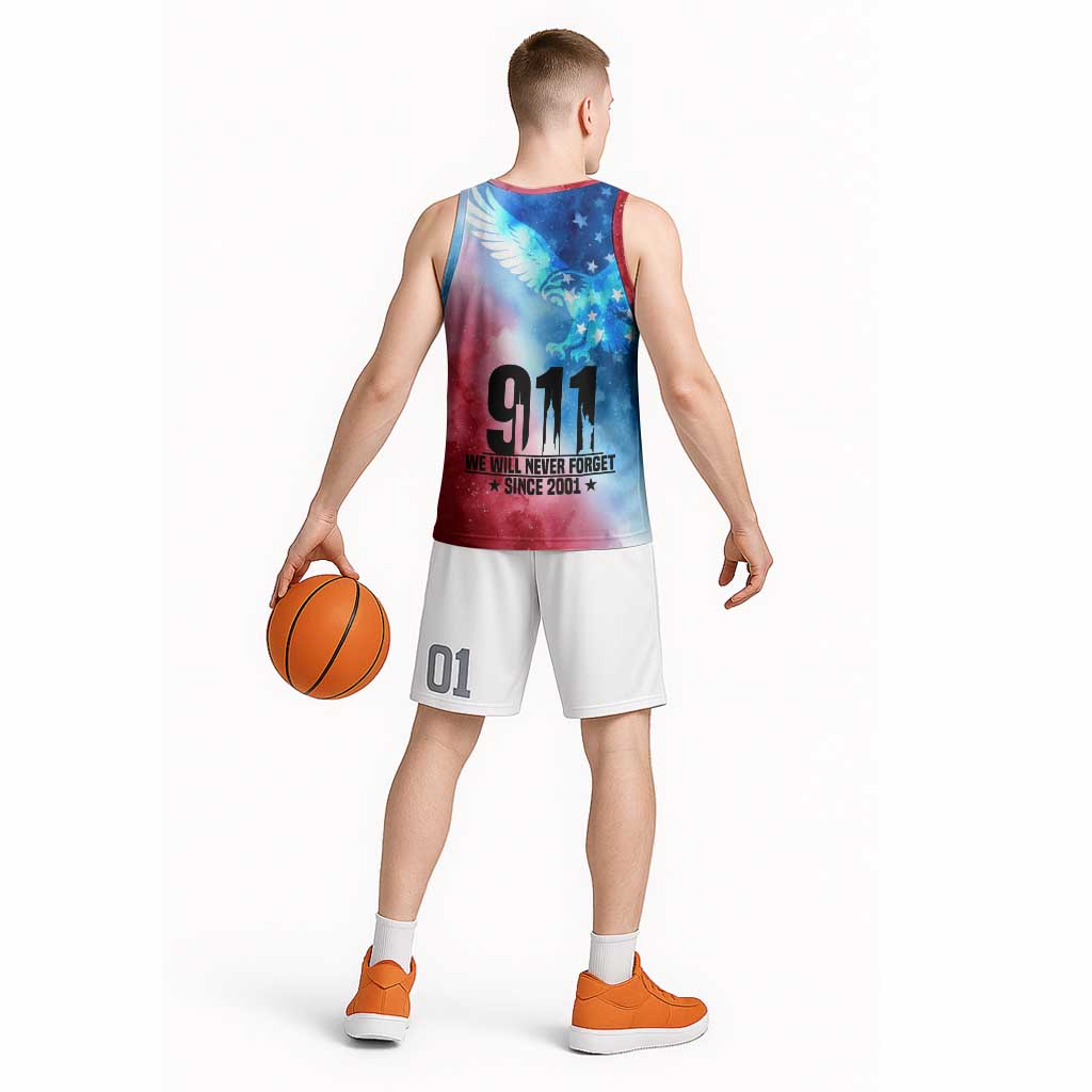 Patriotic 911 Memorial Patriot Day Basketball Jersey American Flag and Bald Eagle - Wonder Print Shop