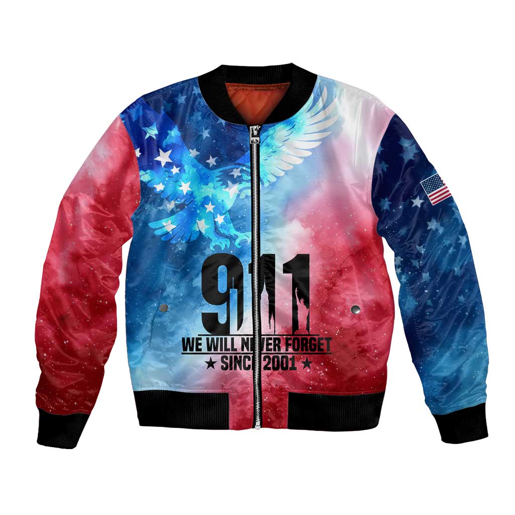 Patriotic 911 Memorial Patriot Day Bomber Jacket American Flag and Bald Eagle - Wonder Print Shop