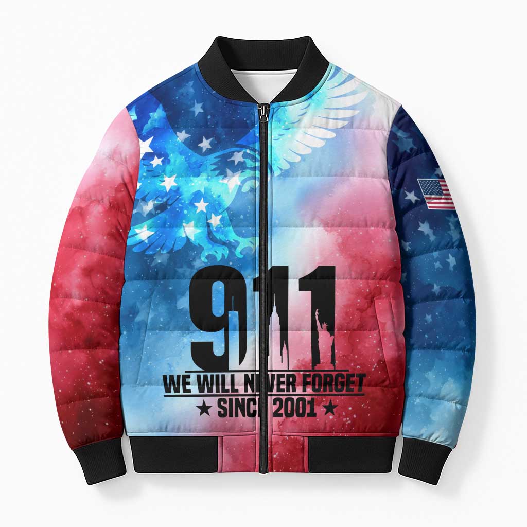 Patriotic 911 Memorial Patriot Day Bomber Puffer Jacket American Flag and Bald Eagle - Wonder Print Shop