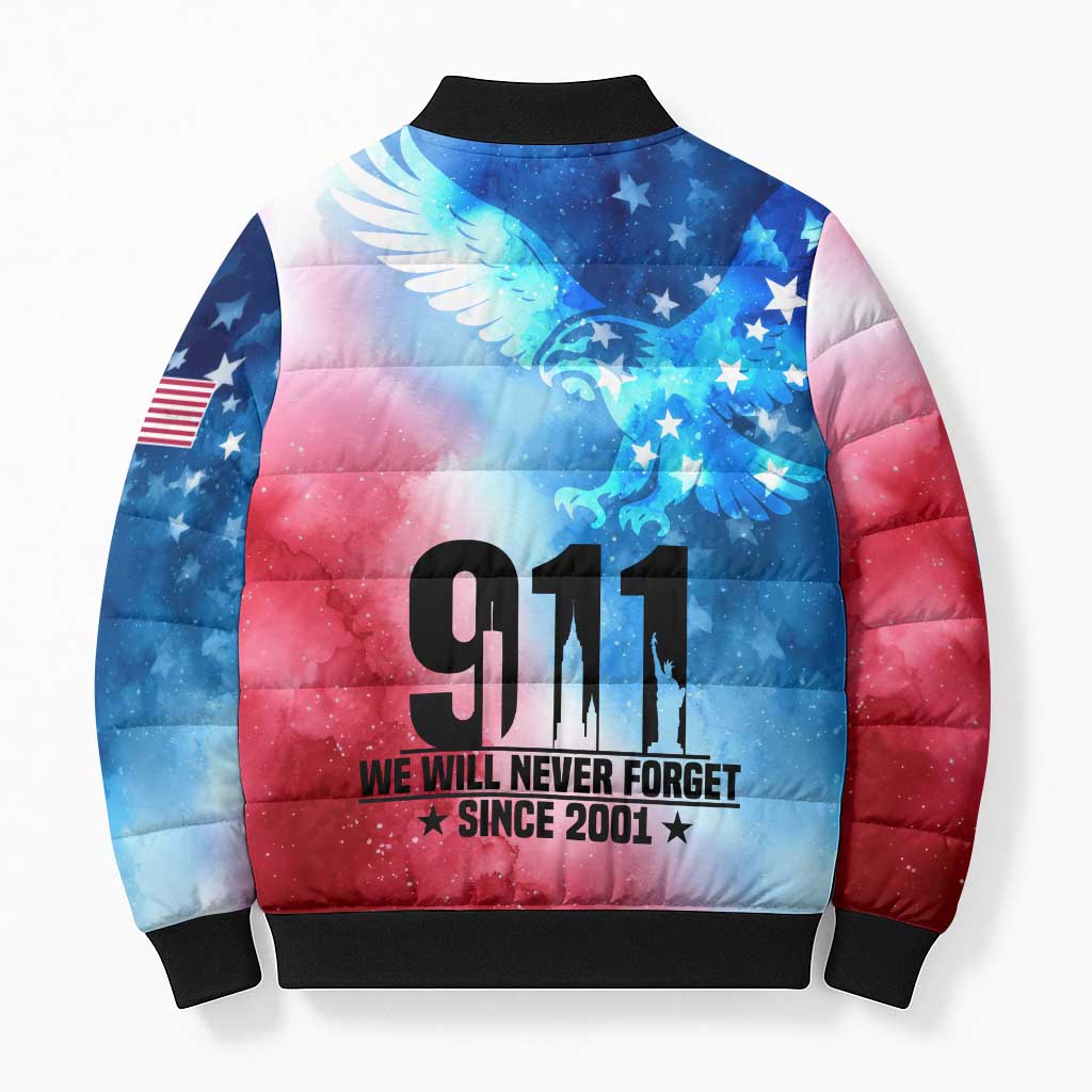 Patriotic 911 Memorial Patriot Day Bomber Puffer Jacket American Flag and Bald Eagle - Wonder Print Shop
