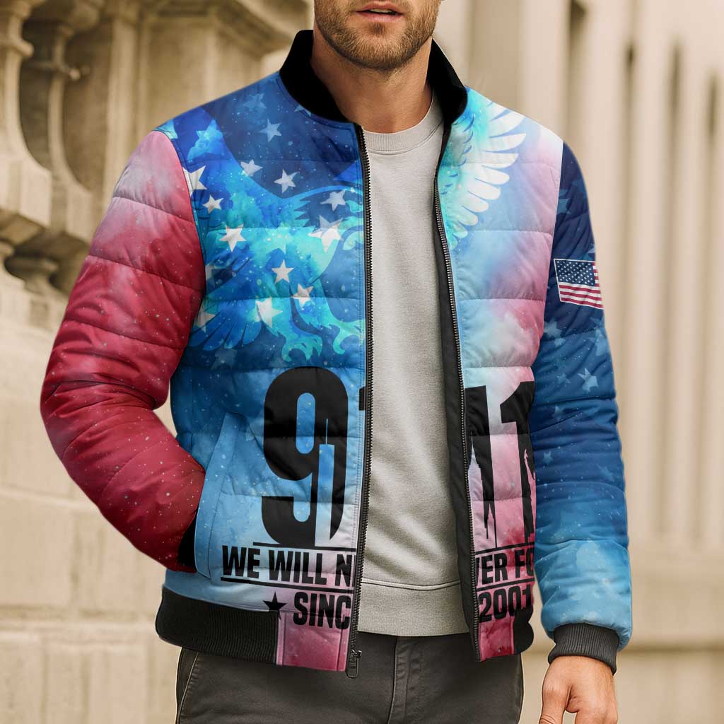 Patriotic 911 Memorial Patriot Day Bomber Puffer Jacket American Flag and Bald Eagle - Wonder Print Shop