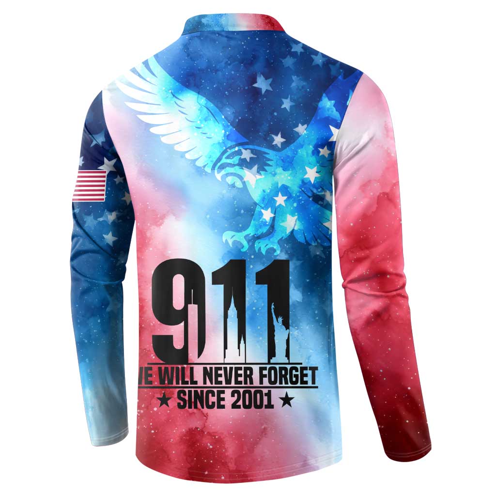 Patriotic 911 Memorial Patriot Day Button Sweatshirt American Flag and Bald Eagle - Wonder Print Shop