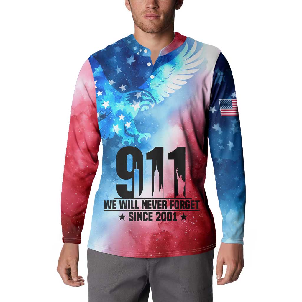 Patriotic 911 Memorial Patriot Day Button Sweatshirt American Flag and Bald Eagle - Wonder Print Shop