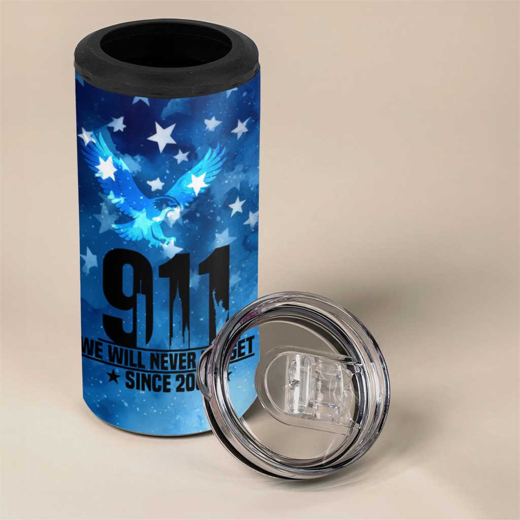 Patriotic 911 Memorial Patriot Day 4 in 1 Can Cooler Tumbler American Flag and Bald Eagle - Wonder Print Shop