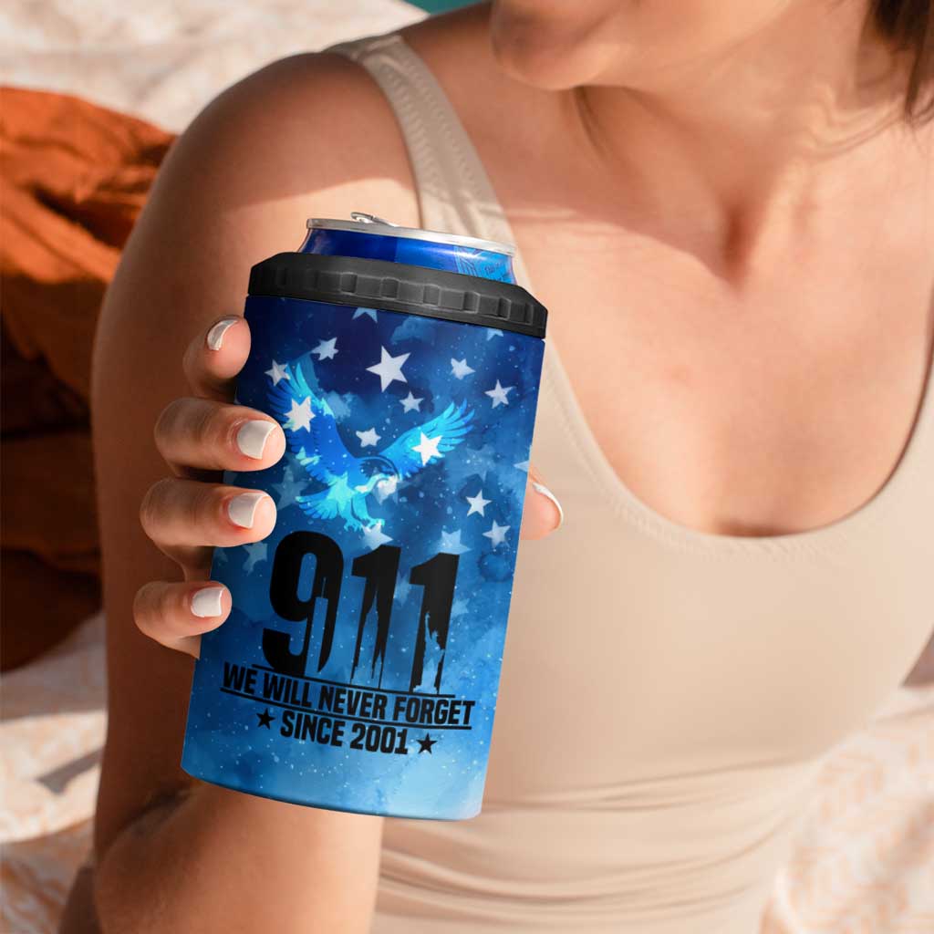 Patriotic 911 Memorial Patriot Day 4 in 1 Can Cooler Tumbler American Flag and Bald Eagle - Wonder Print Shop