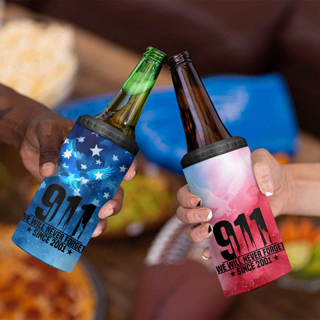 Patriotic 911 Memorial Patriot Day 4 in 1 Can Cooler Tumbler American Flag and Bald Eagle - Wonder Print Shop