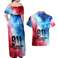 Patriotic 911 Memorial Patriot Day Couples Matching Off Shoulder Maxi Dress and Hawaiian Shirt American Flag and Bald Eagle - Wonder Print Shop