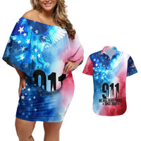 Patriotic 911 Memorial Patriot Day Couples Matching Off Shoulder Short Dress and Hawaiian Shirt American Flag and Bald Eagle - Wonder Print Shop