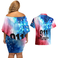 Patriotic 911 Memorial Patriot Day Couples Matching Off Shoulder Short Dress and Hawaiian Shirt American Flag and Bald Eagle - Wonder Print Shop