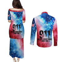 Patriotic 911 Memorial Patriot Day Couples Matching Puletasi and Long Sleeve Button Shirt American Flag and Bald Eagle - Wonder Print Shop