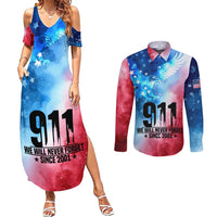 Patriotic 911 Memorial Patriot Day Couples Matching Summer Maxi Dress and Long Sleeve Button Shirt American Flag and Bald Eagle - Wonder Print Shop