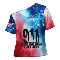 Patriotic 911 Memorial Patriot Day Cross Shoulder Shirt American Flag and Bald Eagle - Wonder Print Shop