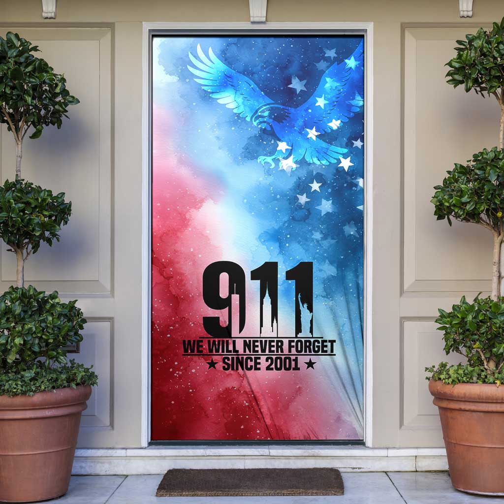 Patriotic 911 Memorial Patriot Day Door Cover American Flag and Bald Eagle - Wonder Print Shop