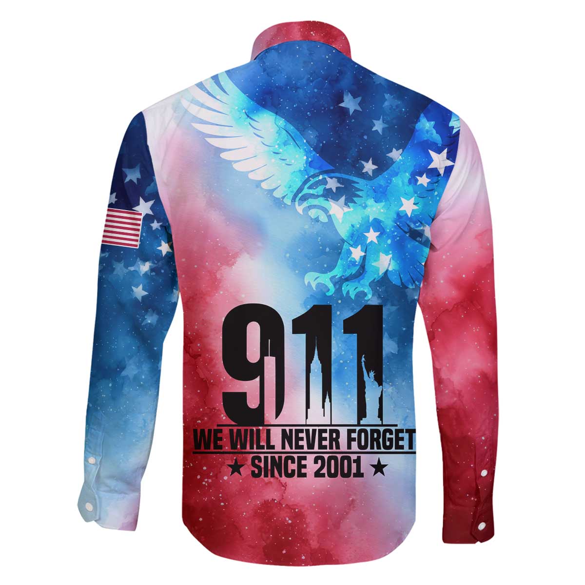Patriotic 911 Memorial Patriot Day Family Matching Off The Shoulder Long Sleeve Dress and Hawaiian Shirt American Flag and Bald Eagle - Wonder Print Shop