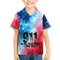 Patriotic 911 Memorial Patriot Day Family Matching Off The Shoulder Long Sleeve Dress and Hawaiian Shirt American Flag and Bald Eagle - Wonder Print Shop