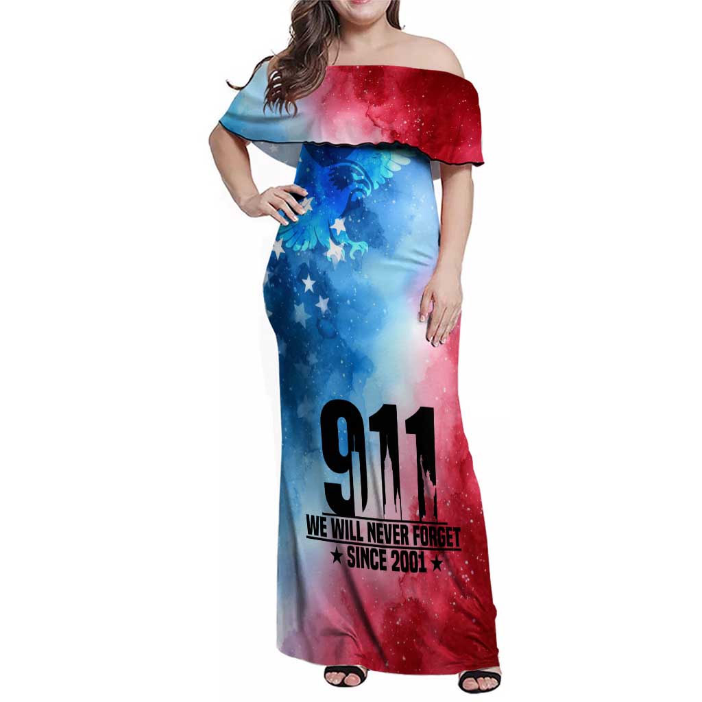 Patriotic 911 Memorial Patriot Day Family Matching Off Shoulder Maxi Dress and Hawaiian Shirt American Flag and Bald Eagle - Wonder Print Shop