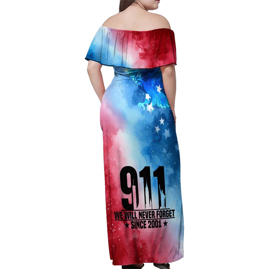 Patriotic 911 Memorial Patriot Day Family Matching Off Shoulder Maxi Dress and Hawaiian Shirt American Flag and Bald Eagle - Wonder Print Shop