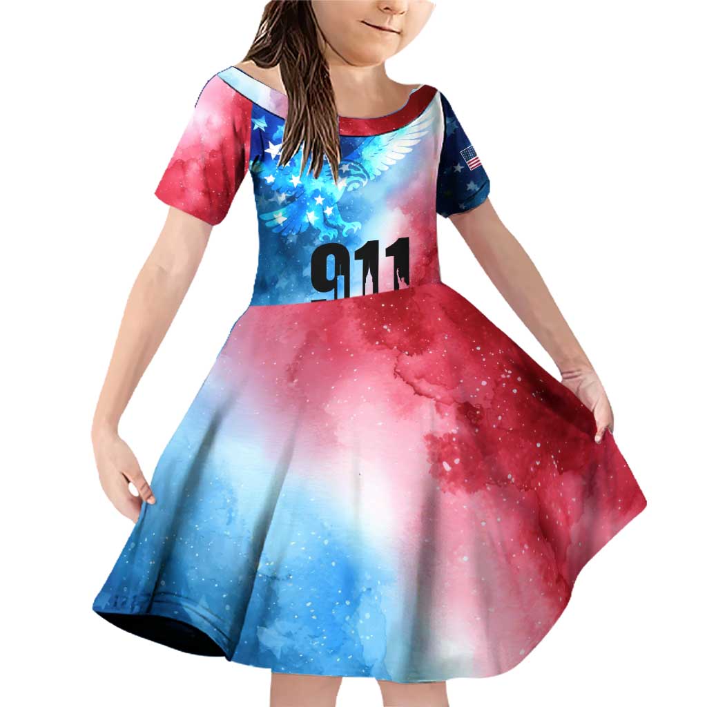 Patriotic 911 Memorial Patriot Day Family Matching Off Shoulder Short Dress and Hawaiian Shirt American Flag and Bald Eagle - Wonder Print Shop