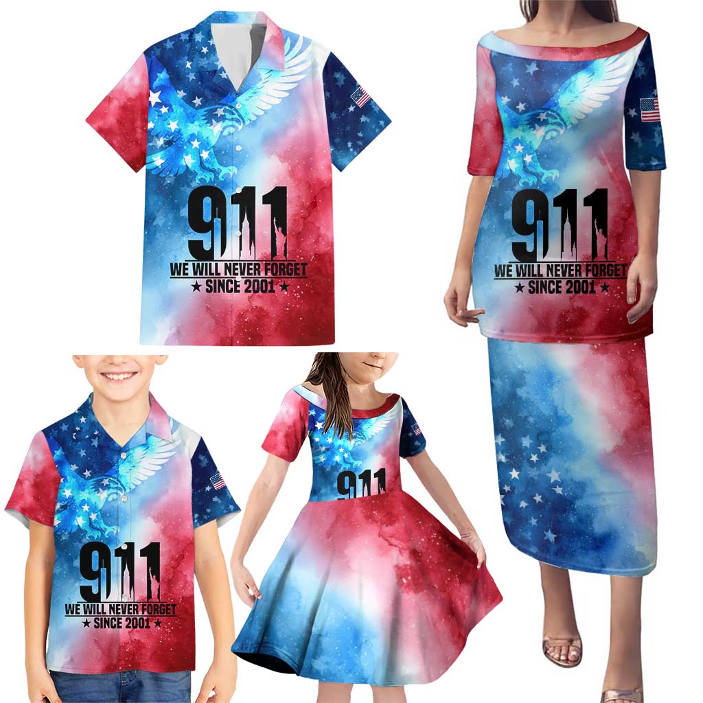Patriotic 911 Memorial Patriot Day Family Matching Puletasi and Hawaiian Shirt American Flag and Bald Eagle - Wonder Print Shop