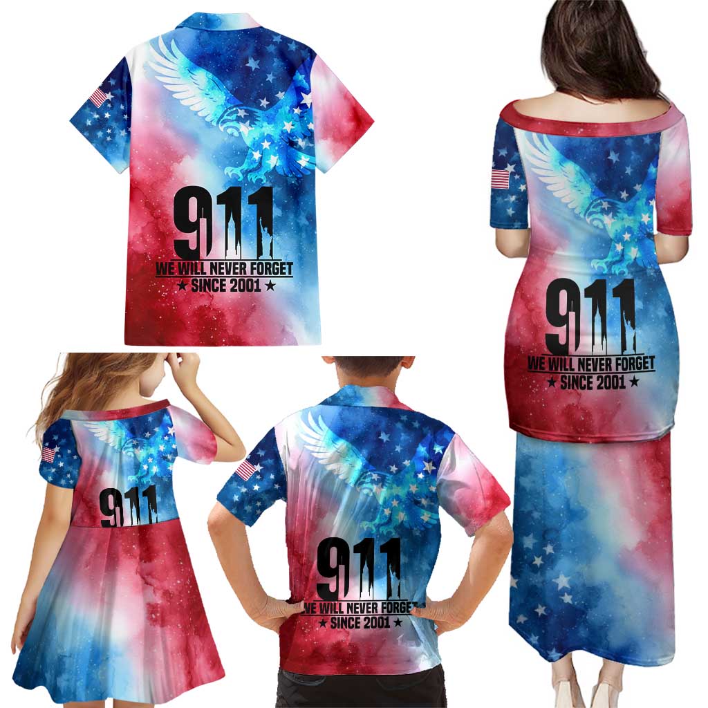 Patriotic 911 Memorial Patriot Day Family Matching Puletasi and Hawaiian Shirt American Flag and Bald Eagle - Wonder Print Shop