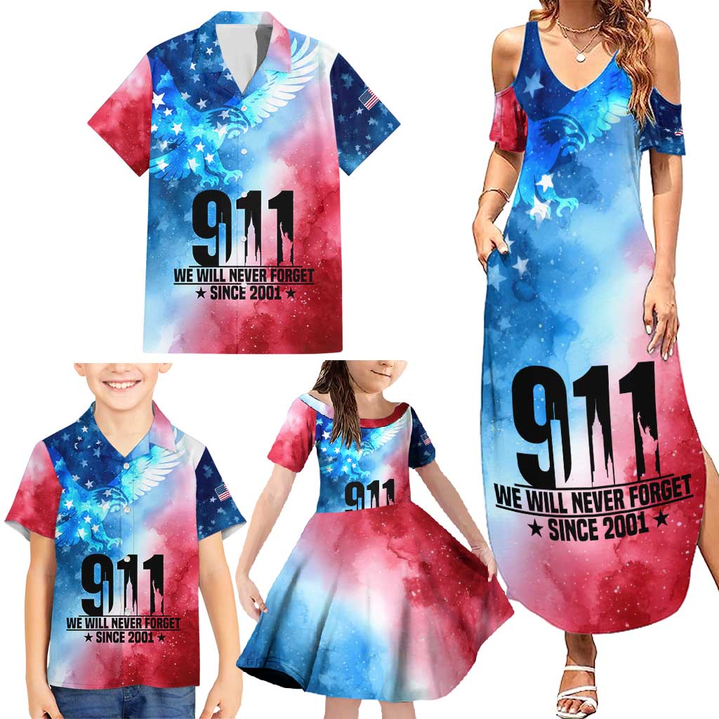 Patriotic 911 Memorial Patriot Day Family Matching Summer Maxi Dress and Hawaiian Shirt American Flag and Bald Eagle - Wonder Print Shop