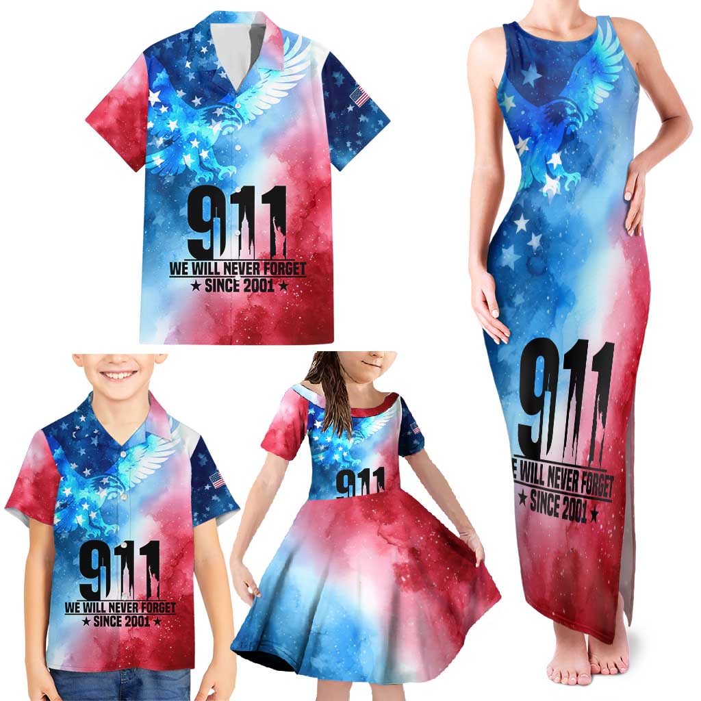 Patriotic 911 Memorial Patriot Day Family Matching Tank Maxi Dress and Hawaiian Shirt American Flag and Bald Eagle - Wonder Print Shop