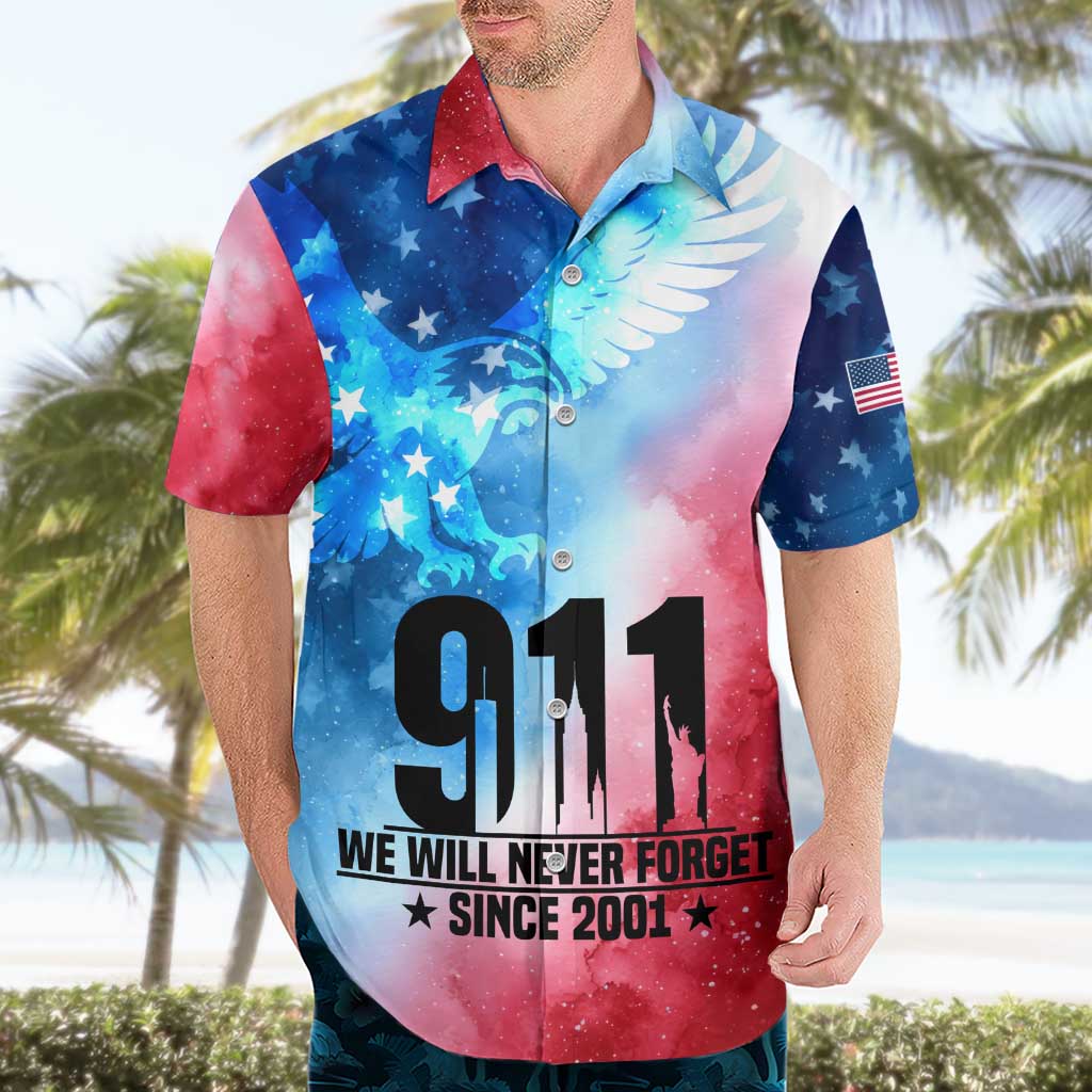 Patriotic 911 Memorial Patriot Day Hawaiian Shirt American Flag and Bald Eagle - Wonder Print Shop
