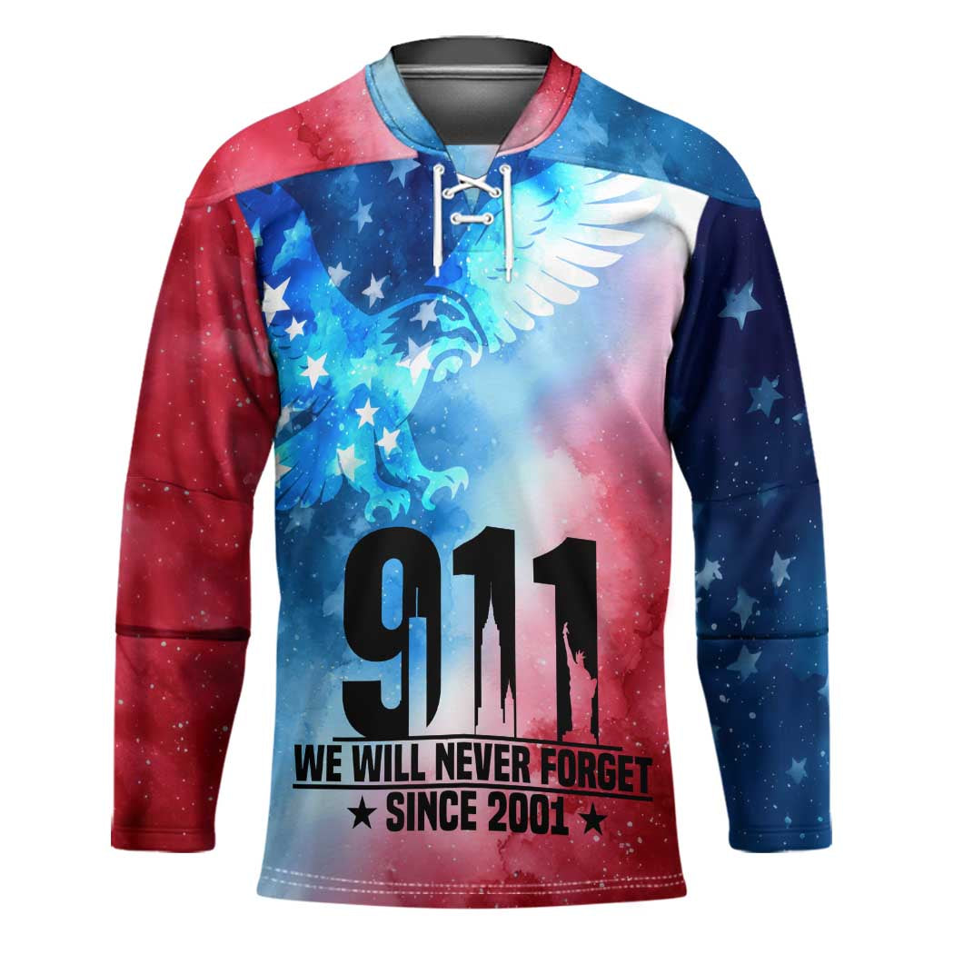Patriotic 911 Memorial Patriot Day Hockey Jersey American Flag and Bald Eagle - Wonder Print Shop